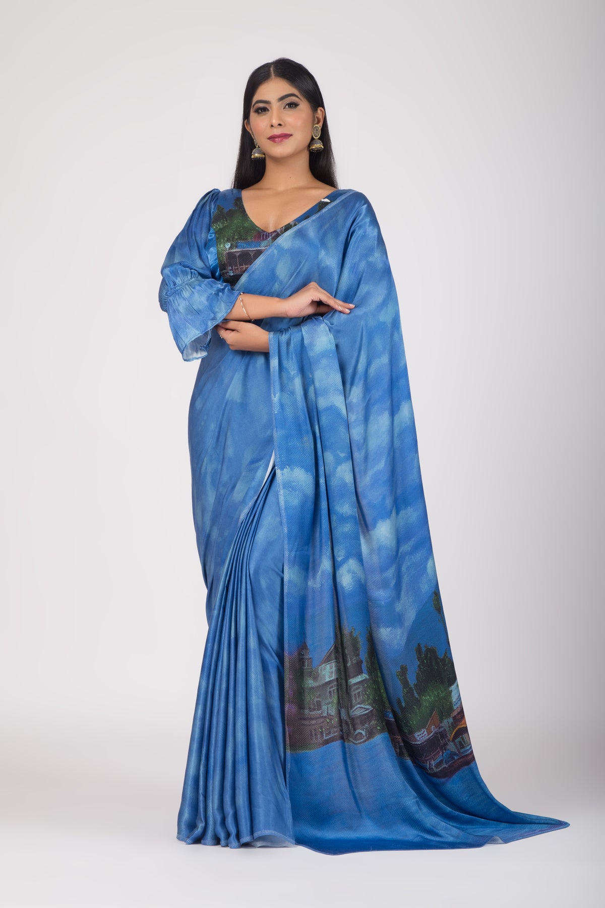 Reflections of Tranquility - Gaji Silk Saree & Unstitched Blouse Set