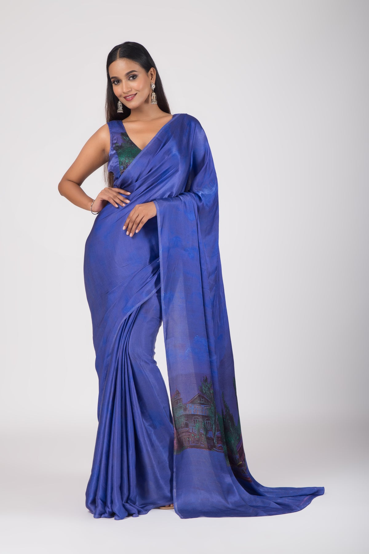 Reflections of Tranquility - Gaji Silk Saree & Unstitched Blouse Set - Blue