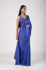 Reflections of Tranquility - Gaji Silk Saree & Unstitched Blouse Set - Blue