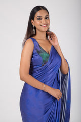 Reflections of Tranquility - Gaji Silk Saree & Unstitched Blouse Set - Blue