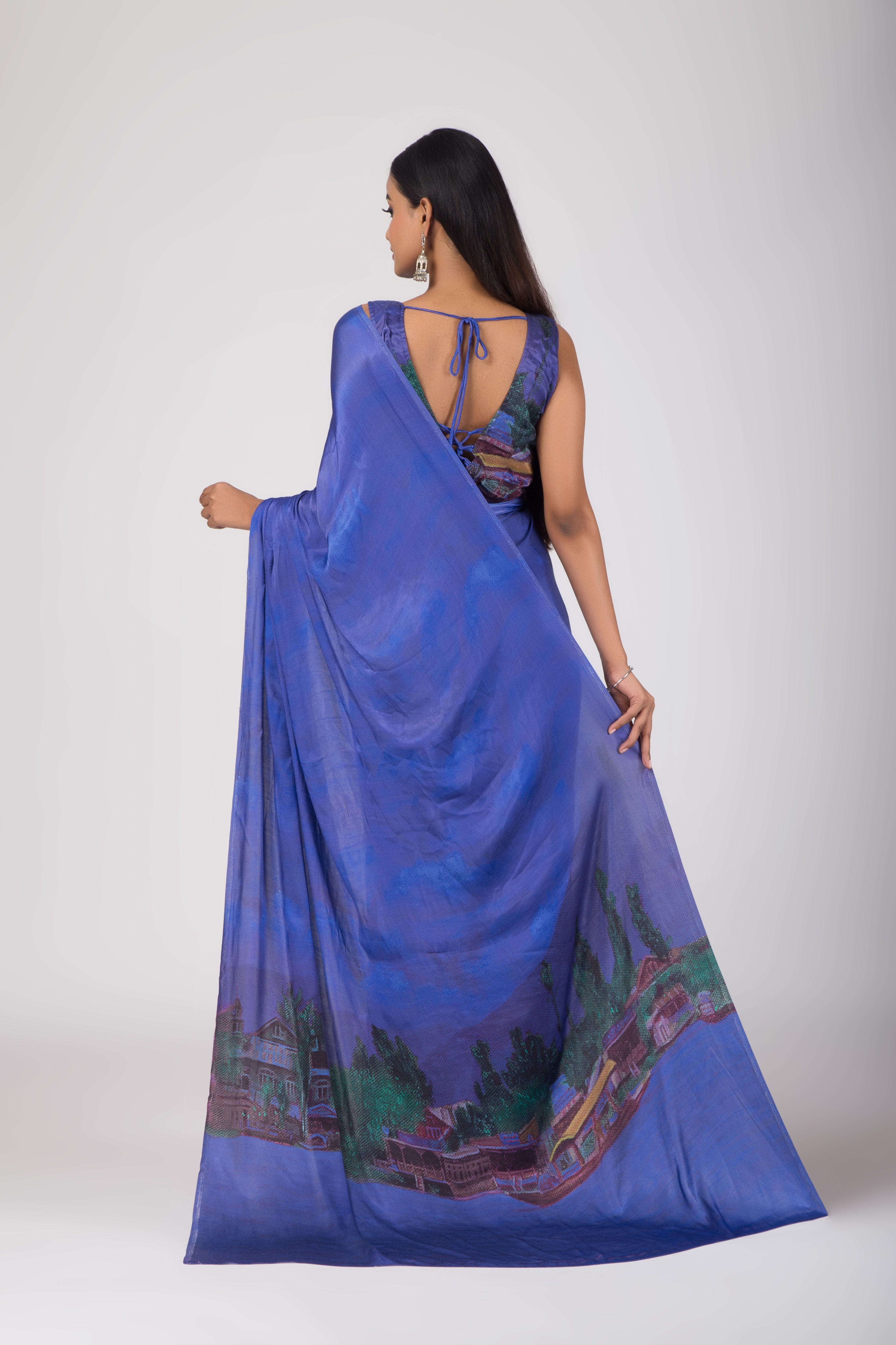 Reflections of Tranquility - Gaji Silk Saree & Unstitched Blouse Set - Blue