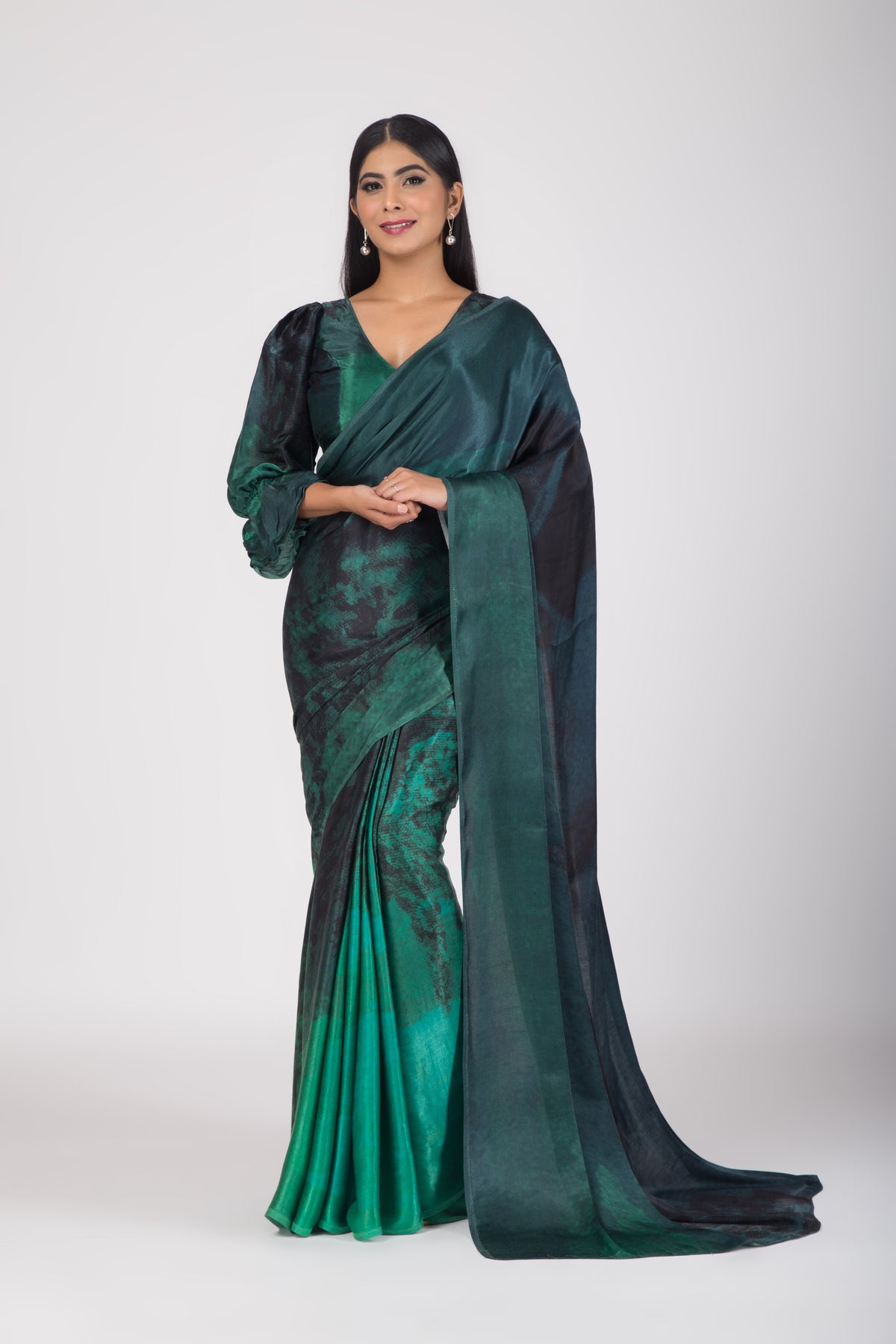 Hearth and Frost - Gaji Silk Saree & Unstitched Blouse Set - Green