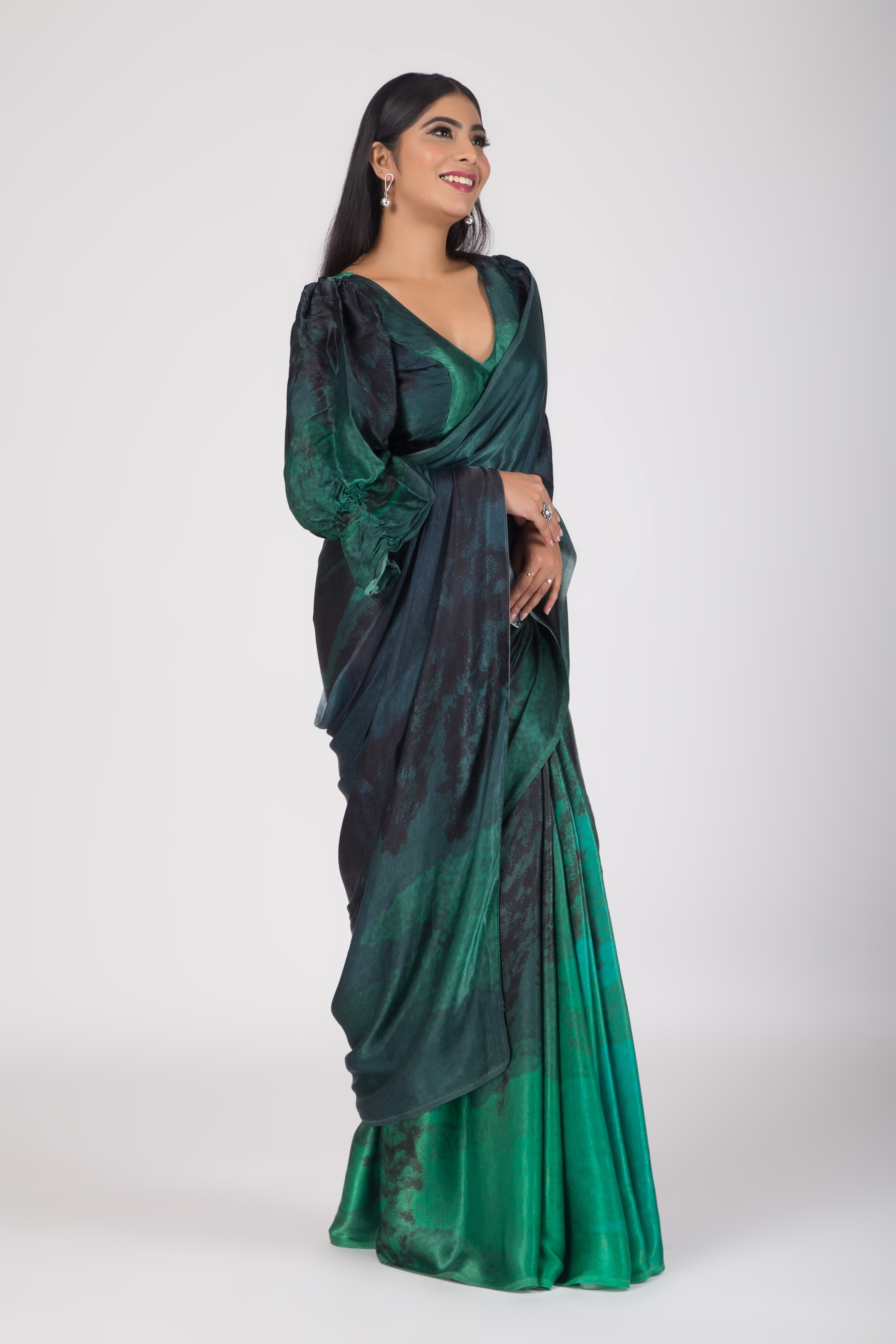 Hearth and Frost - Gaji Silk Saree & Unstitched Blouse Set - Green