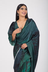 Hearth and Frost - Gaji Silk Saree & Unstitched Blouse Set - Green