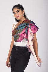 Blossoms of Paradise - Pure Habutai Silk Scarf - Pink Hues