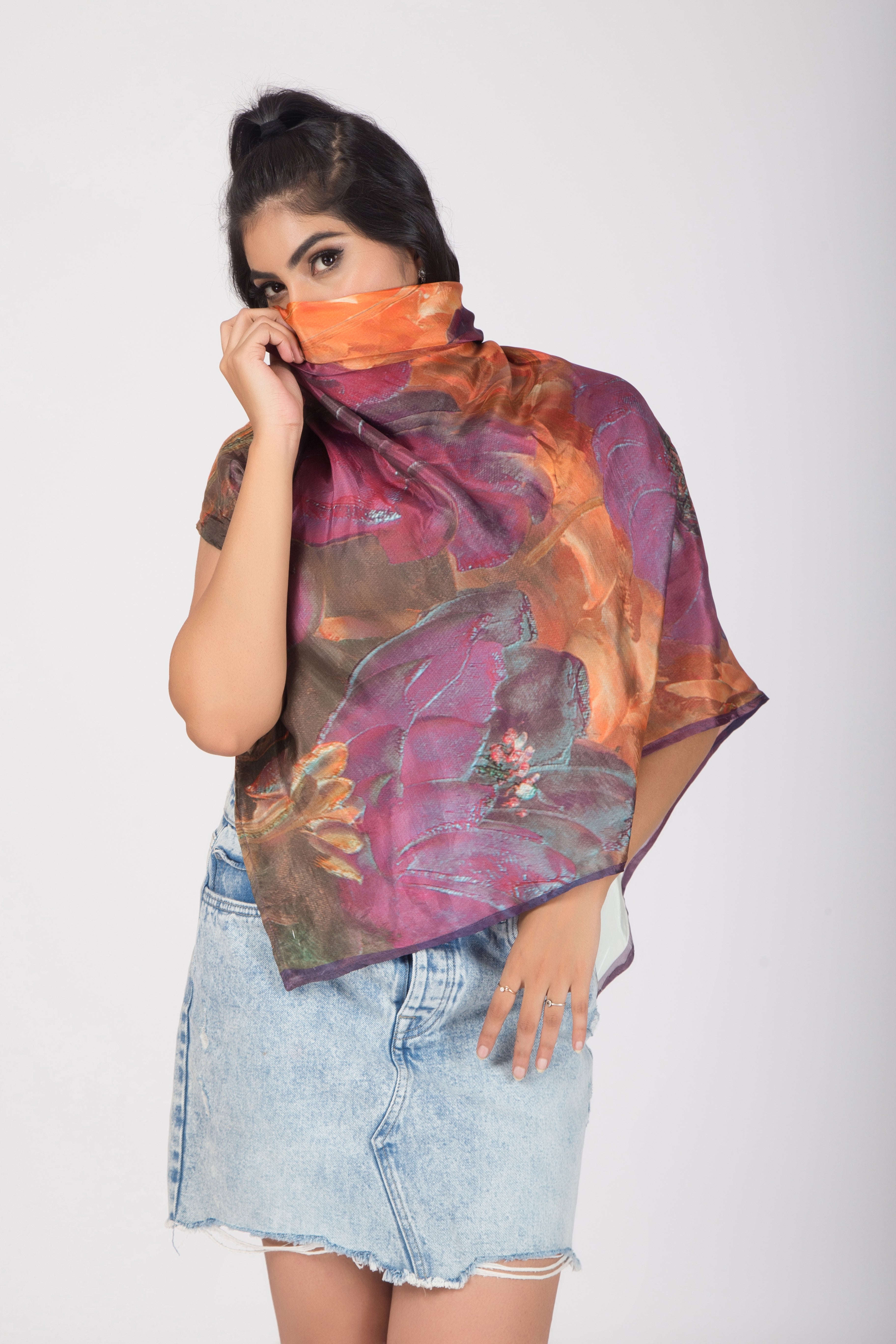 Blossoms of Paradise - Pure Habutai Silk Scarf - Purple Hues