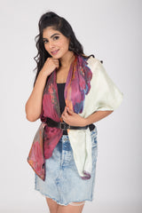 Blossoms of Paradise - Pure Habutai Silk Scarf - Purple Hues