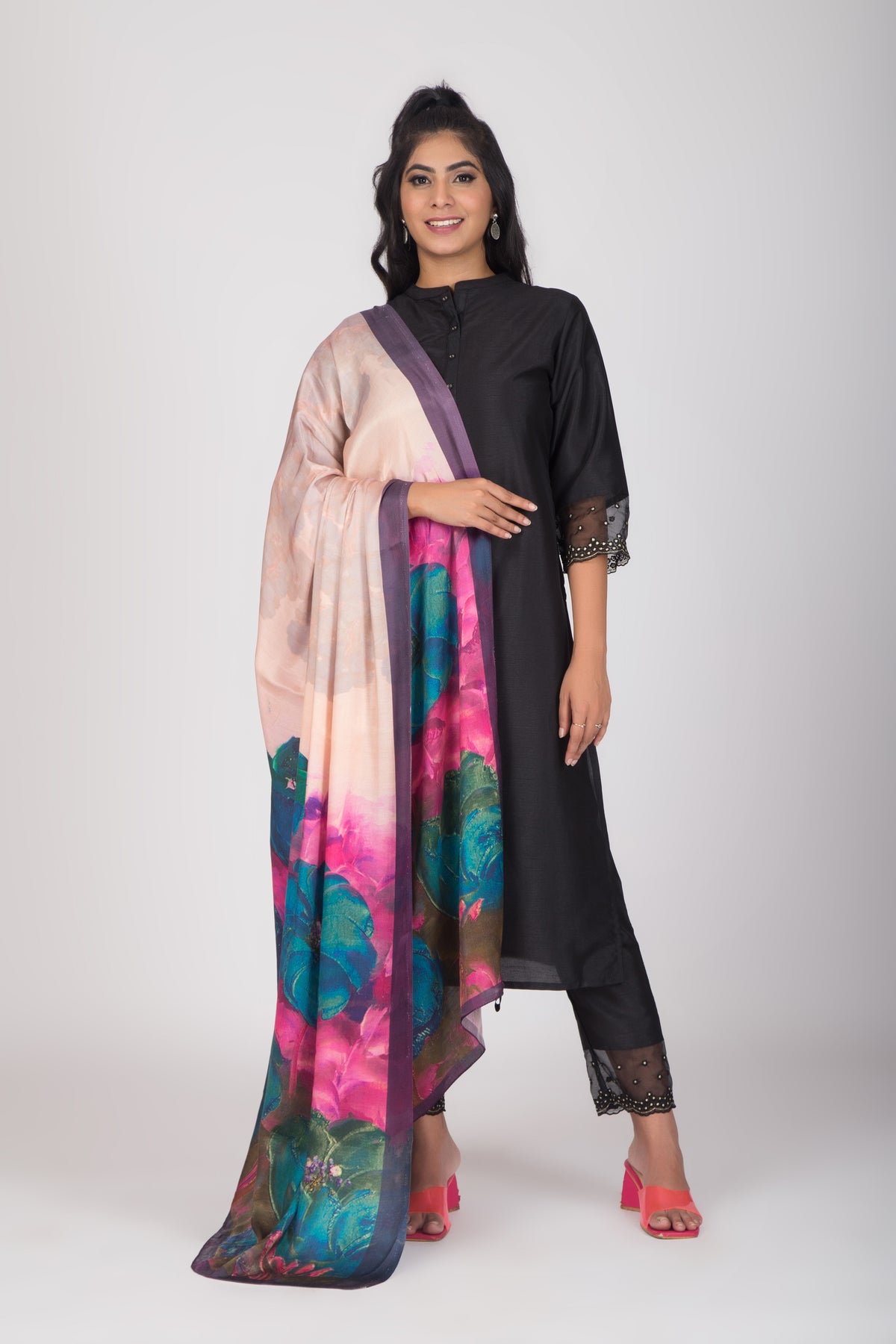 Blossoms of Paradise - Gaji Silk Dupatta - Purple Hues