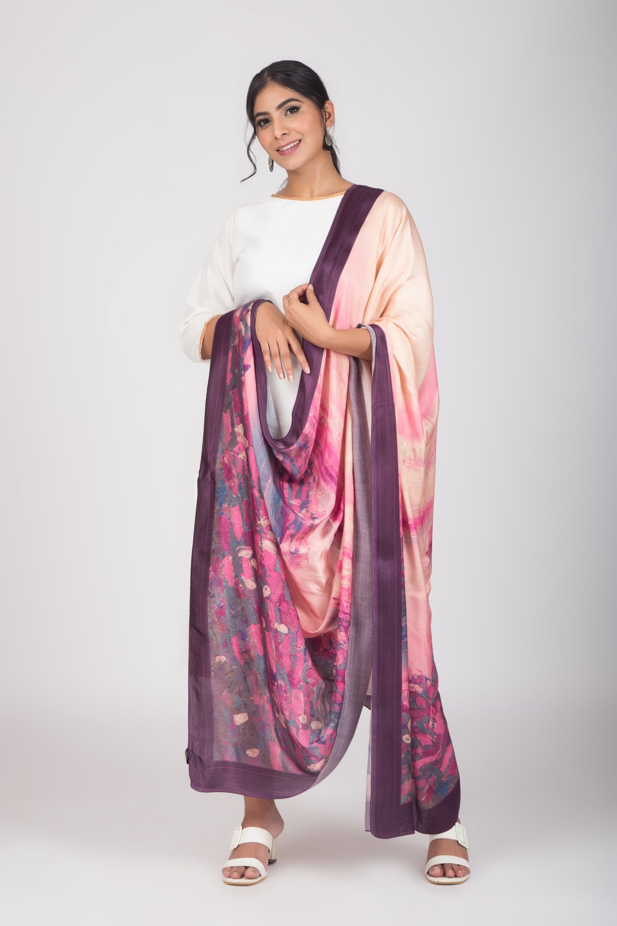 Blooms of Hope - Gaji Silk Dupatta - Purple