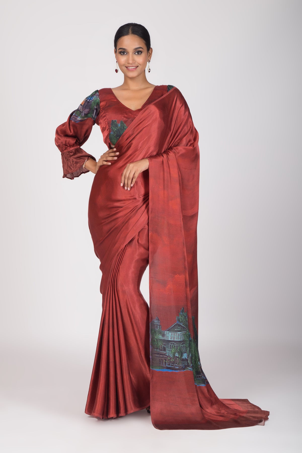 Reflections of Tranquility - Gaji Silk Saree & Unstitched Blouse Set - Red