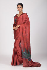 Reflections of Tranquility - Gaji Silk Saree & Unstitched Blouse Set - Red