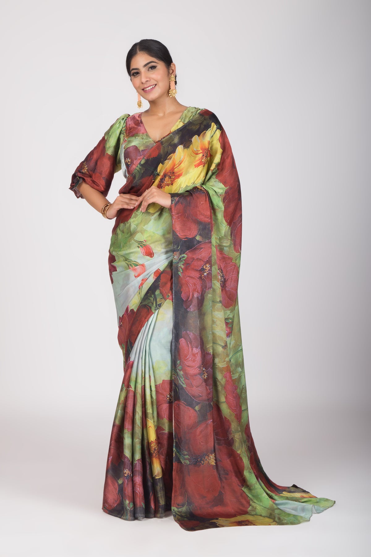 Blossoms of Paradise Gaji Silk Saree & Unstitched Blouse Set