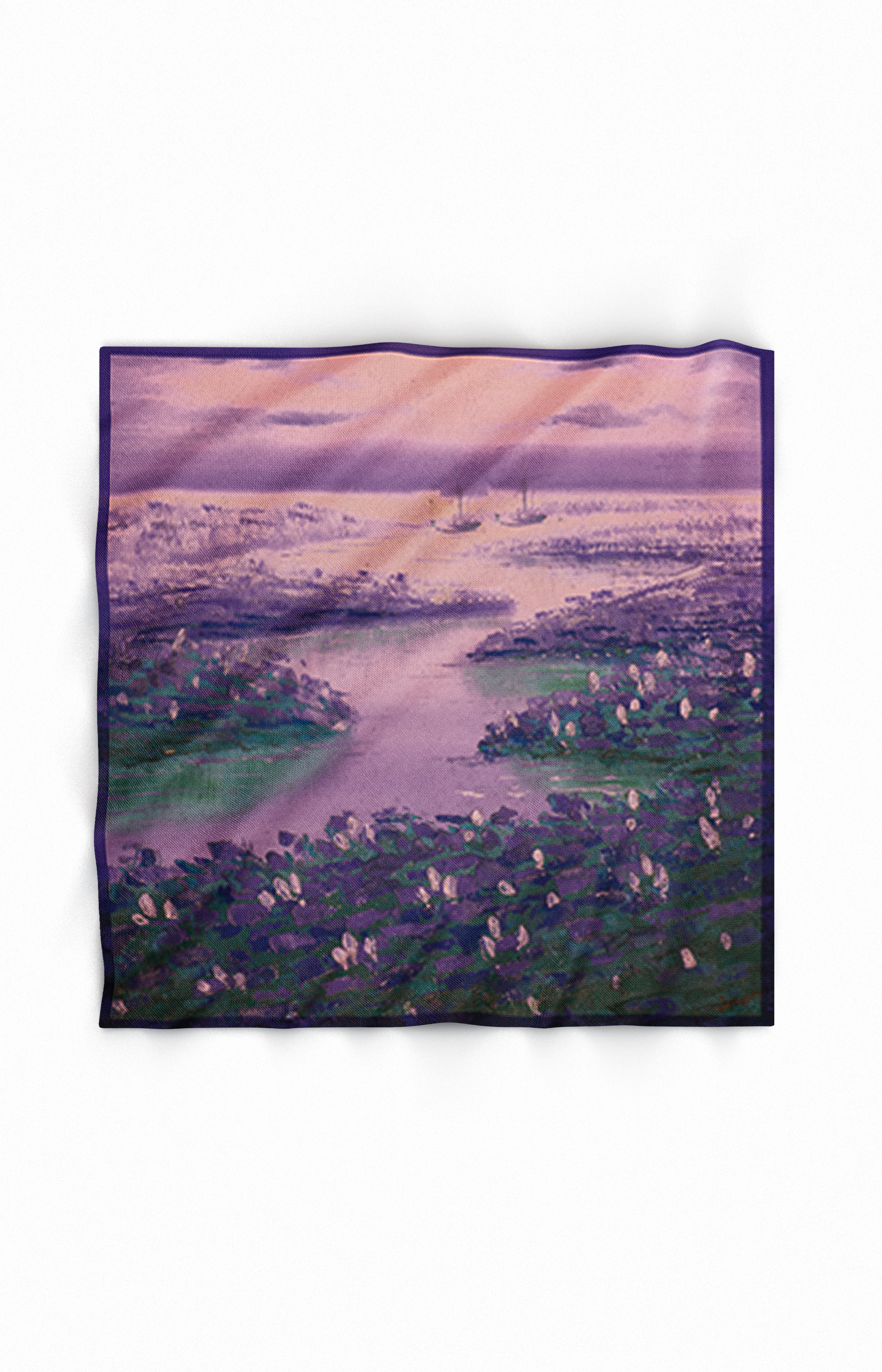 Blooms of Hope - Pure Habutai Silk Scarf - Purple